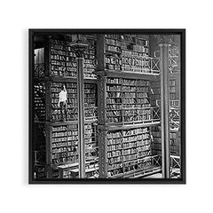 A book lovers dream - Cast-iron Book Alcoves Cincinnati Library black and white photography Framed Canvas Print