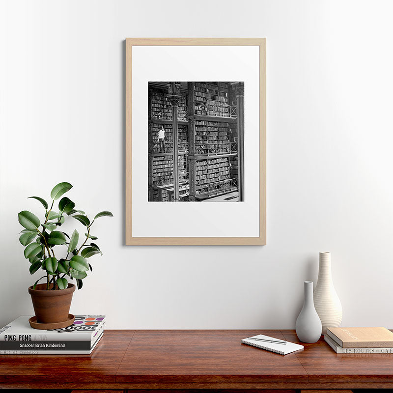 A book lovers dream - Cast-iron Book Alcoves Cincinnati Library black and white photography Framed Art Print