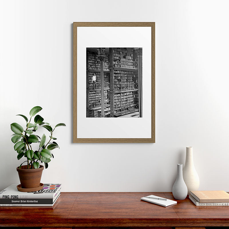 A book lovers dream - Cast-iron Book Alcoves Cincinnati Library black and white photography Framed Art Print