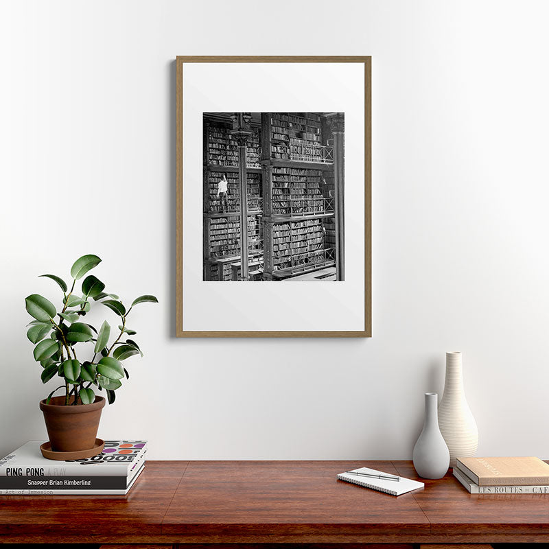 A book lovers dream - Cast-iron Book Alcoves Cincinnati Library black and white photography Framed Art Print