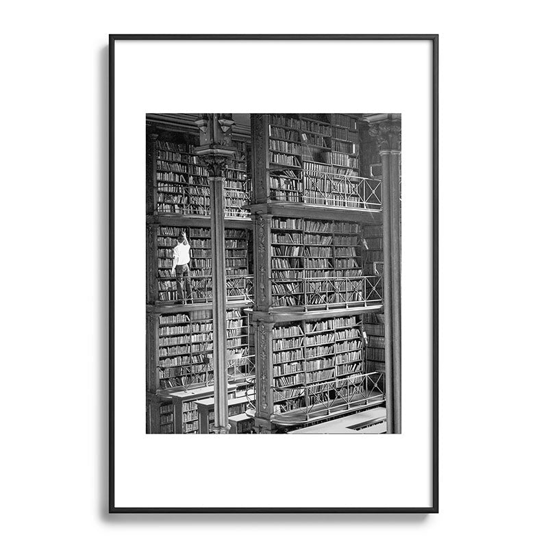 A book lovers dream - Cast-iron Book Alcoves Cincinnati Library black and white photography Framed Art Print