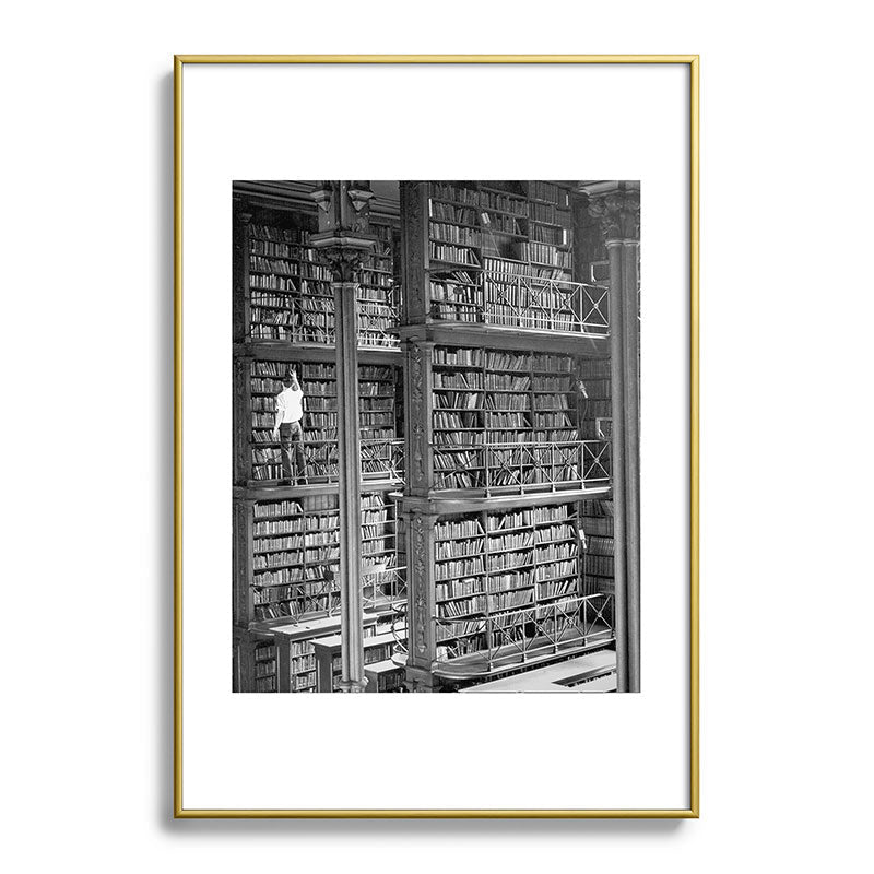 A book lovers dream - Cast-iron Book Alcoves Cincinnati Library black and white photography Framed Art Print