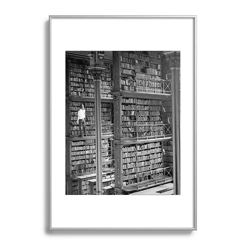 A book lovers dream - Cast-iron Book Alcoves Cincinnati Library black and white photography Framed Art Print