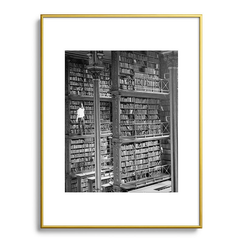 A book lovers dream - Cast-iron Book Alcoves Cincinnati Library black and white photography Framed Art Print