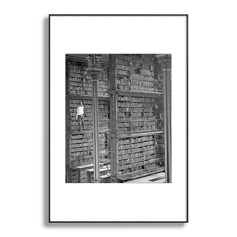 A book lovers dream - Cast-iron Book Alcoves Cincinnati Library black and white photography Framed Art Print