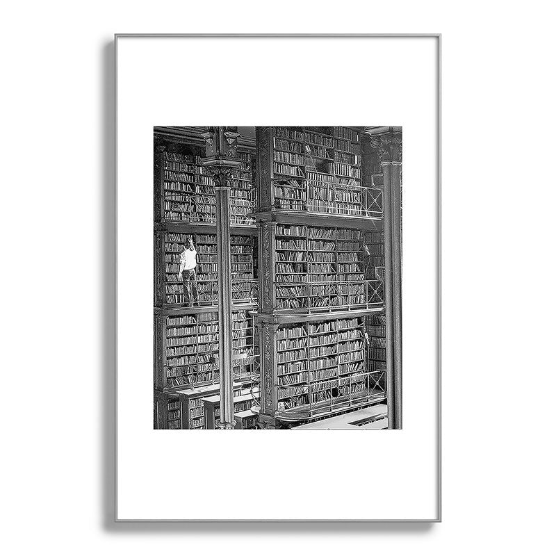 A book lovers dream - Cast-iron Book Alcoves Cincinnati Library black and white photography Framed Art Print