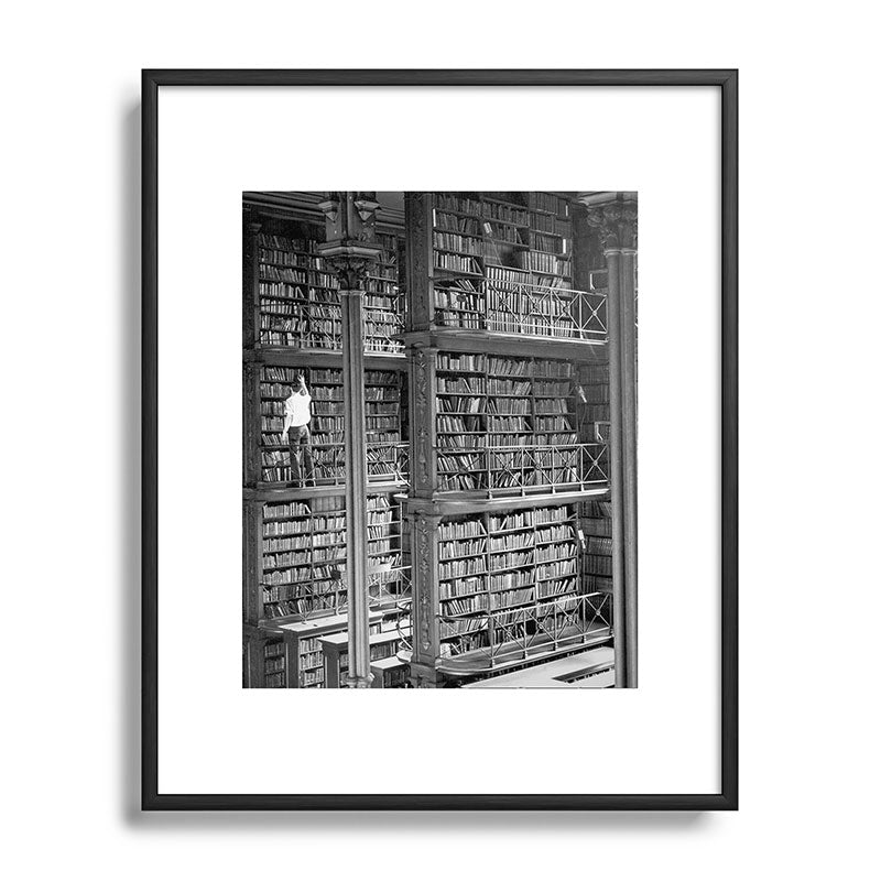 A book lovers dream - Cast-iron Book Alcoves Cincinnati Library black and white photography Framed Art Print