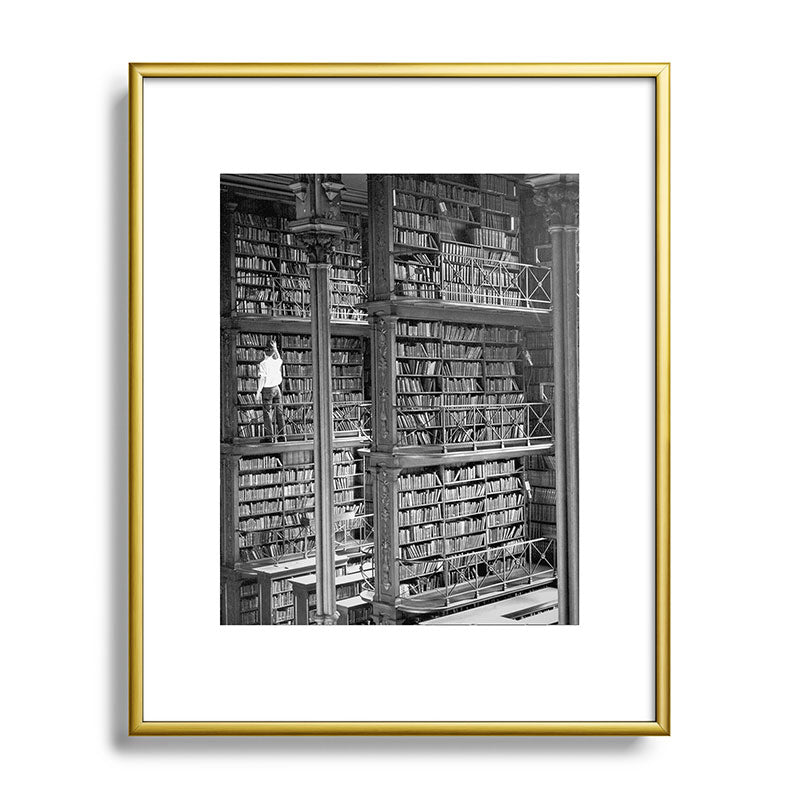 A book lovers dream - Cast-iron Book Alcoves Cincinnati Library black and white photography Framed Art Print