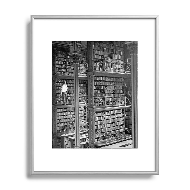A book lovers dream - Cast-iron Book Alcoves Cincinnati Library black and white photography Framed Art Print