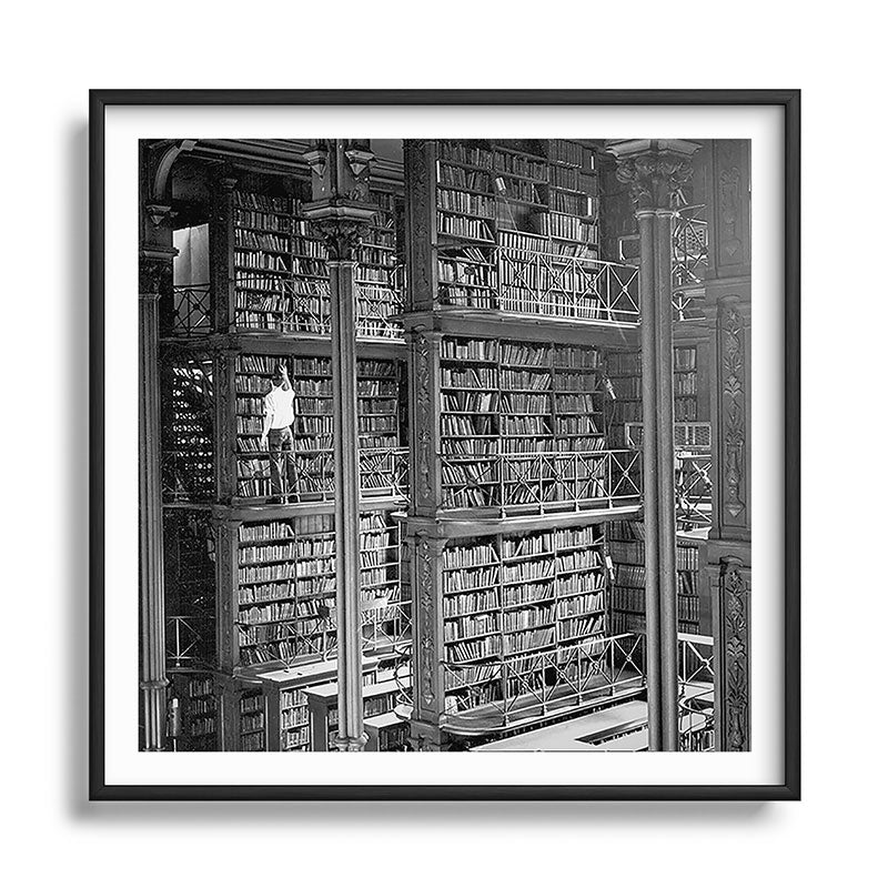 A book lovers dream - Cast-iron Book Alcoves Cincinnati Library black and white photography Framed Art Print