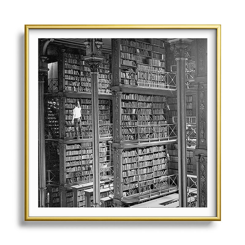 A book lovers dream - Cast-iron Book Alcoves Cincinnati Library black and white photography Framed Art Print