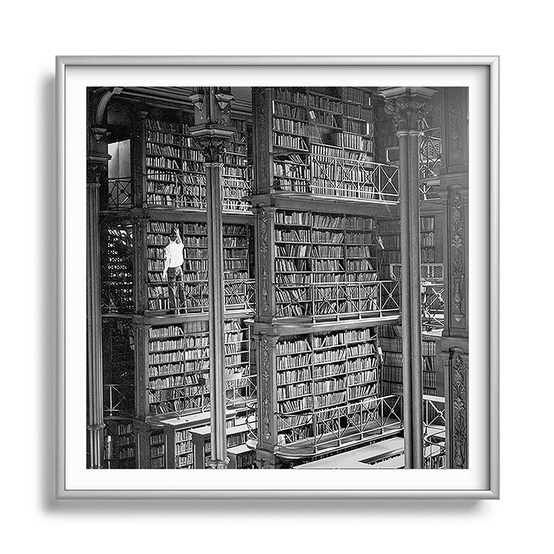 A book lovers dream - Cast-iron Book Alcoves Cincinnati Library black and white photography Framed Art Print
