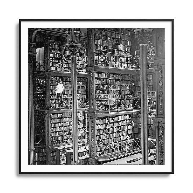 A book lovers dream - Cast-iron Book Alcoves Cincinnati Library black and white photography Framed Art Print