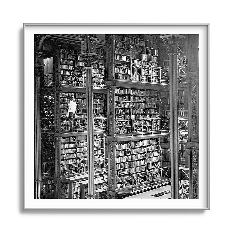 A book lovers dream - Cast-iron Book Alcoves Cincinnati Library black and white photography Framed Art Print