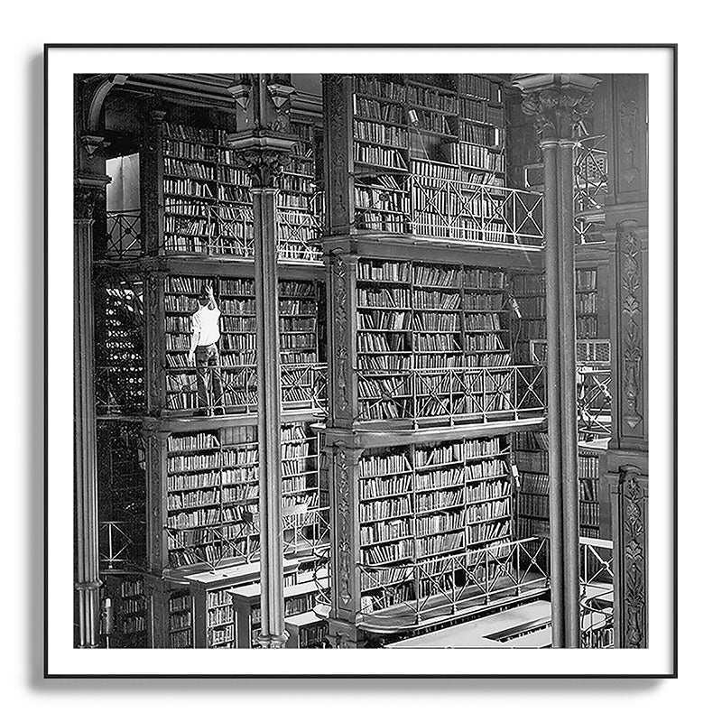 A book lovers dream - Cast-iron Book Alcoves Cincinnati Library black and white photography Framed Art Print