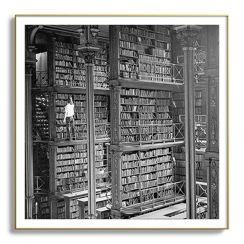 A book lovers dream - Cast-iron Book Alcoves Cincinnati Library black and white photography Framed Art Print