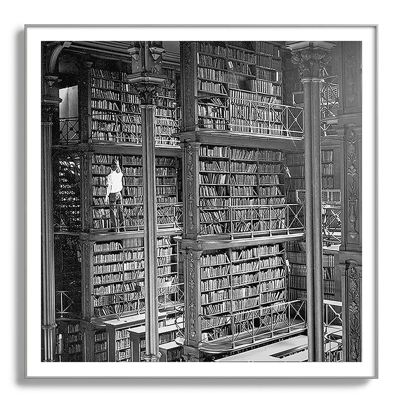 A book lovers dream - Cast-iron Book Alcoves Cincinnati Library black and white photography Framed Art Print