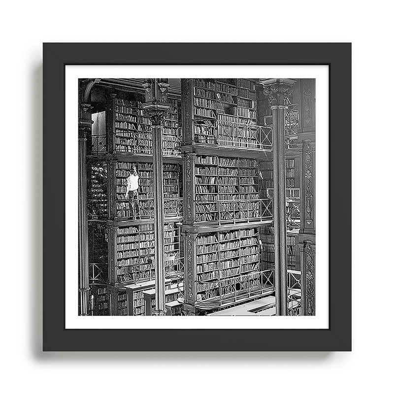 A book lovers dream - Cast-iron Book Alcoves Cincinnati Library black and white photography Framed Art Print