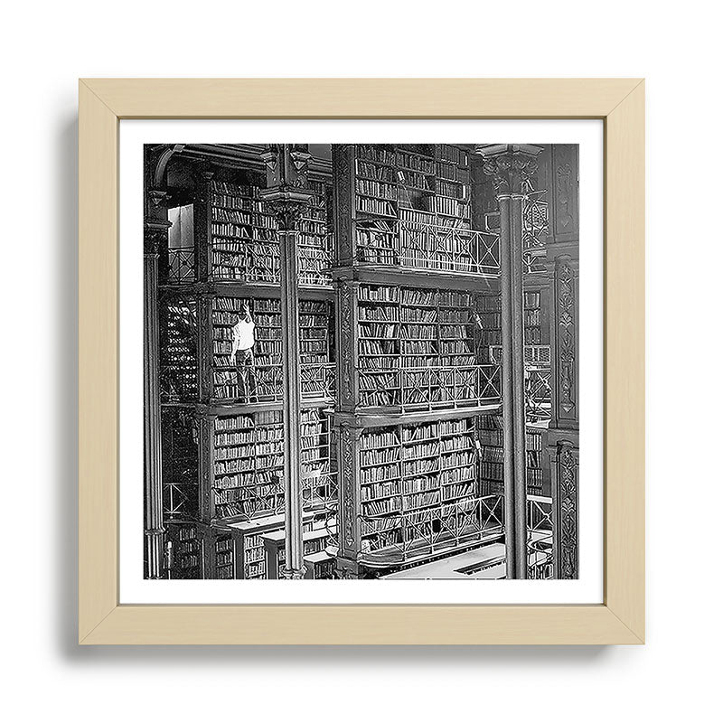 A book lovers dream - Cast-iron Book Alcoves Cincinnati Library black and white photography Framed Art Print