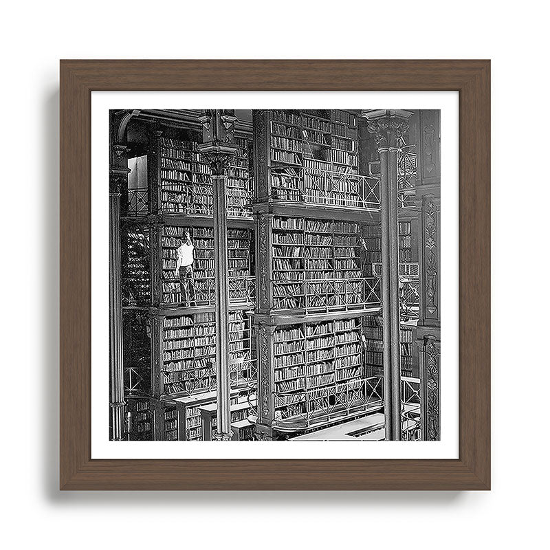 A book lovers dream - Cast-iron Book Alcoves Cincinnati Library black and white photography Framed Art Print