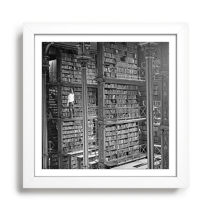 A book lovers dream - Cast-iron Book Alcoves Cincinnati Library black and white photography Framed Art Print