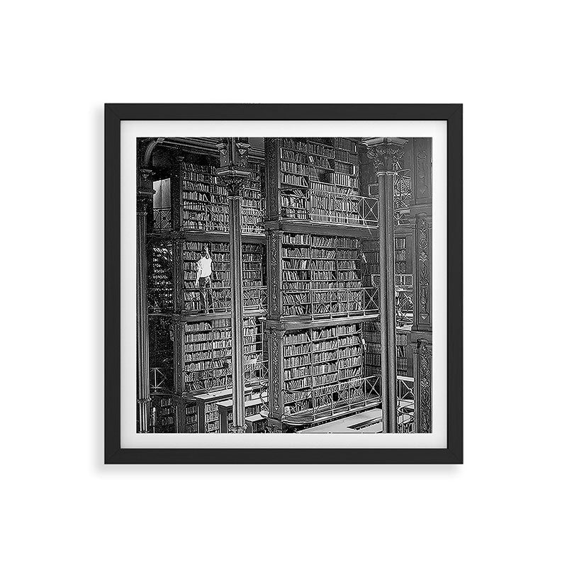 A book lovers dream - Cast-iron Book Alcoves Cincinnati Library black and white photography Framed Art Print