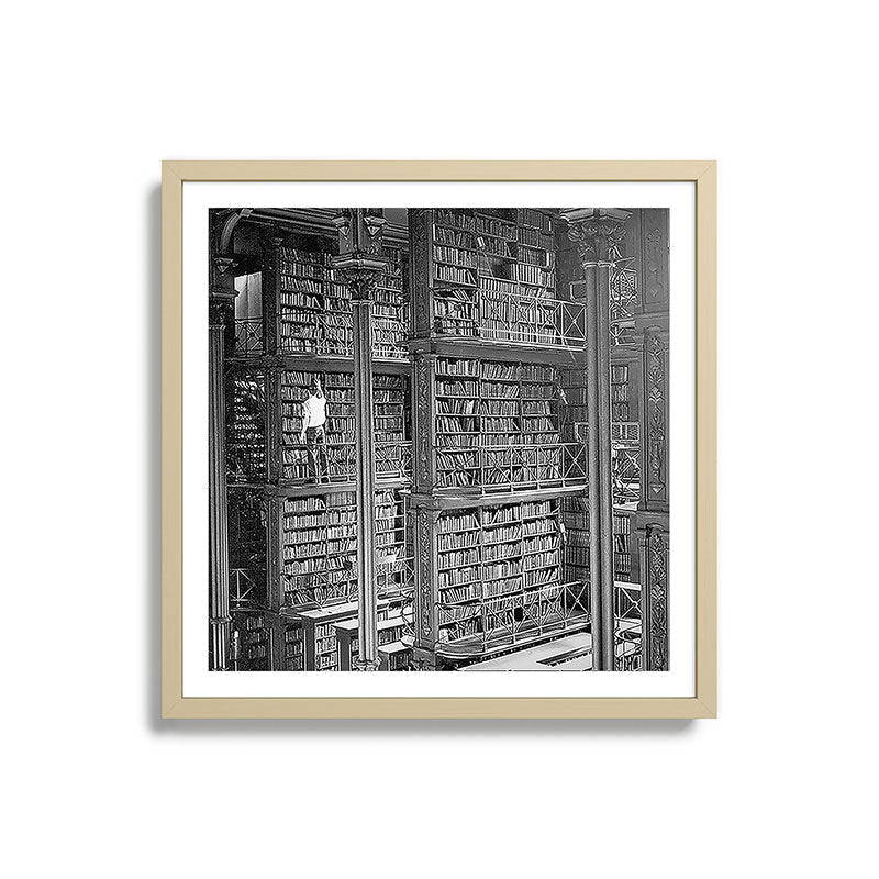 A book lovers dream - Cast-iron Book Alcoves Cincinnati Library black and white photography Framed Art Print