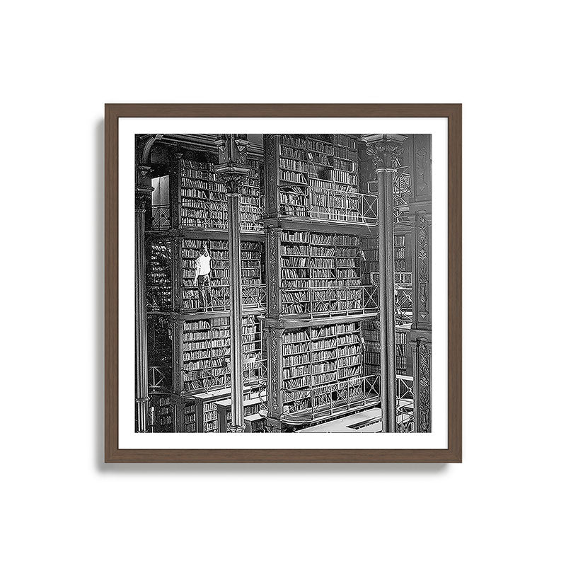 A book lovers dream - Cast-iron Book Alcoves Cincinnati Library black and white photography Framed Art Print