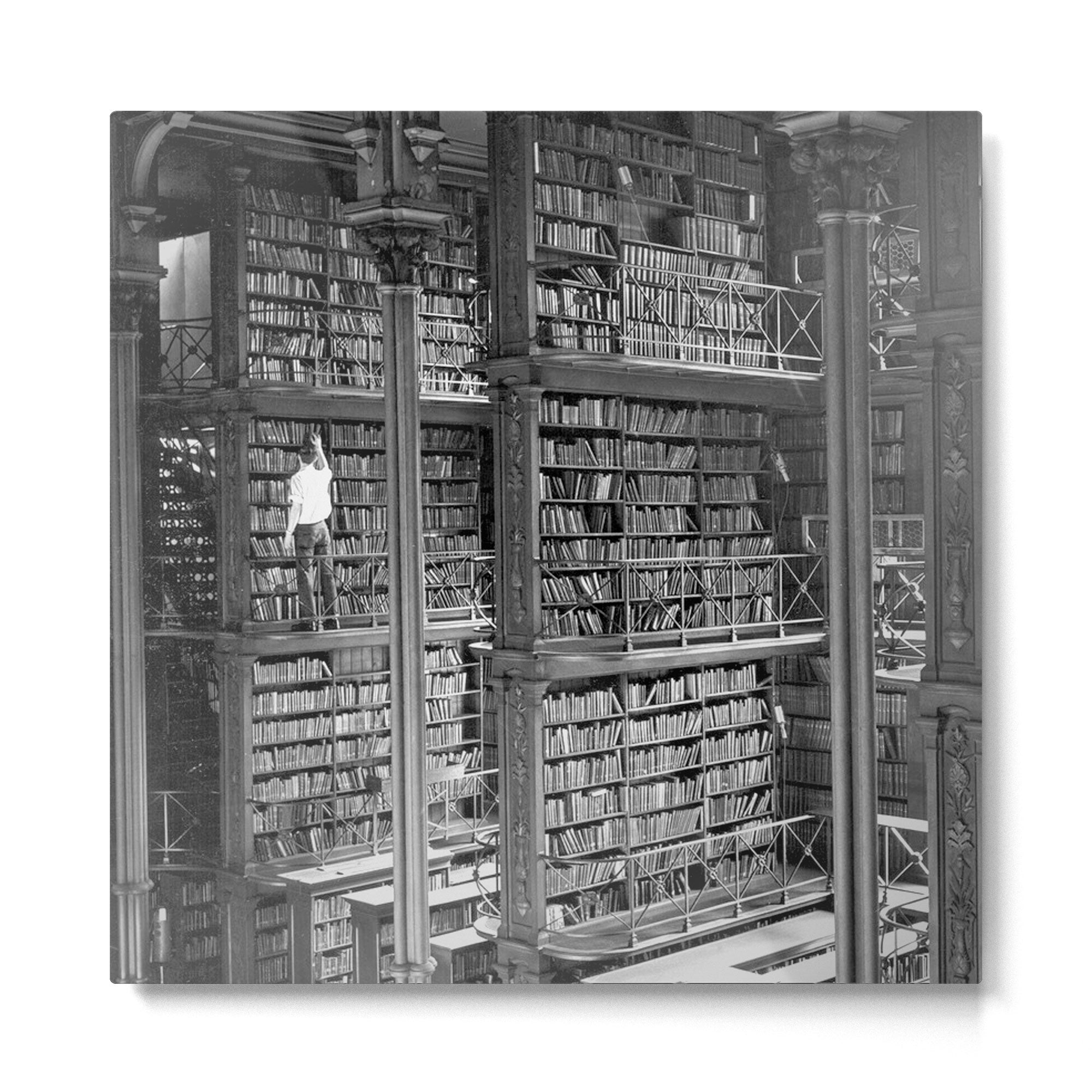 A book lovers dream - Cast-iron Book Alcoves Cincinnati Library black and white photography Metal Print