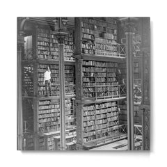 A book lovers dream - Cast-iron Book Alcoves Cincinnati Library black and white photography Metal Print