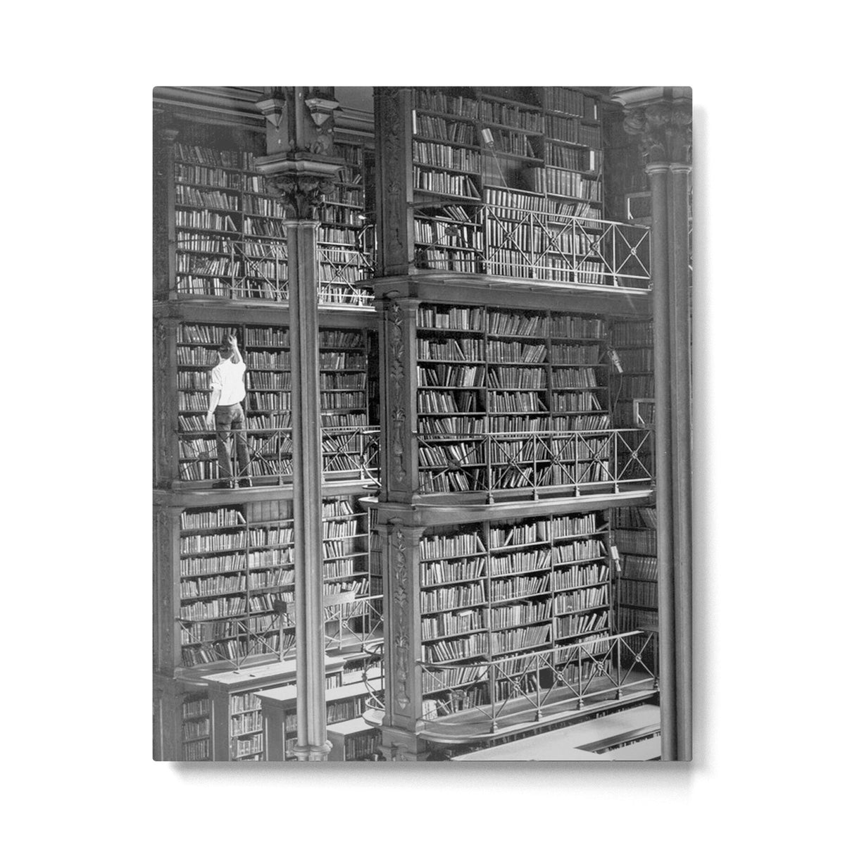 A book lovers dream - Cast-iron Book Alcoves Cincinnati Library black and white photography Metal Print
