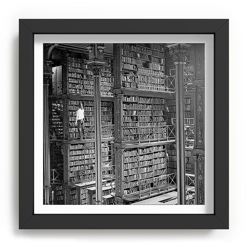 A book lovers dream - Cast-iron Book Alcoves Cincinnati Library black and white photography Framed Art Print