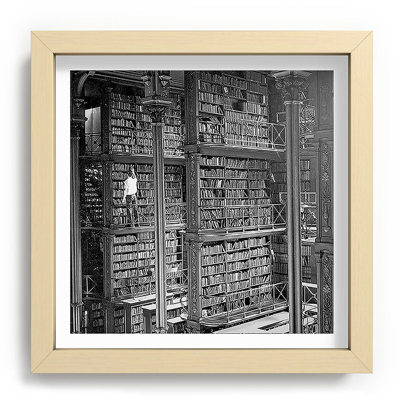 A book lovers dream - Cast-iron Book Alcoves Cincinnati Library black and white photography Framed Art Print
