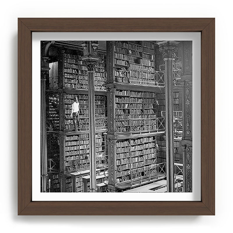 A book lovers dream - Cast-iron Book Alcoves Cincinnati Library black and white photography Framed Art Print