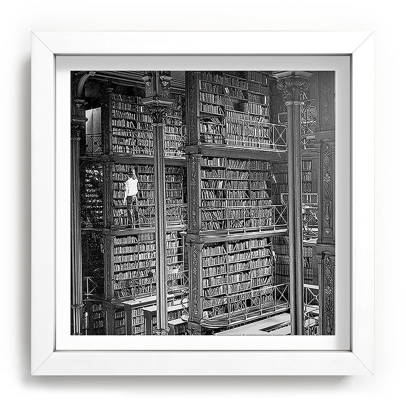 A book lovers dream - Cast-iron Book Alcoves Cincinnati Library black and white photography Framed Art Print