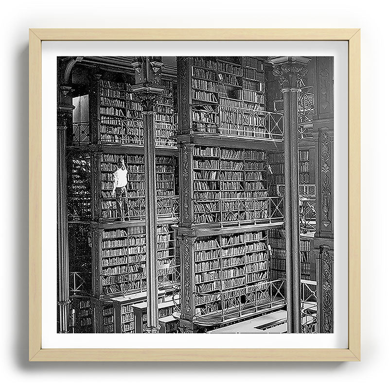 A book lovers dream - Cast-iron Book Alcoves Cincinnati Library black and white photography Framed Art Print
