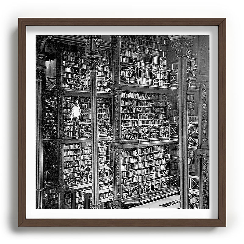 A book lovers dream - Cast-iron Book Alcoves Cincinnati Library black and white photography Framed Art Print
