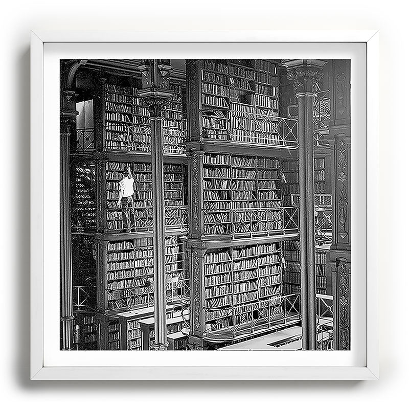 A book lovers dream - Cast-iron Book Alcoves Cincinnati Library black and white photography Framed Art Print