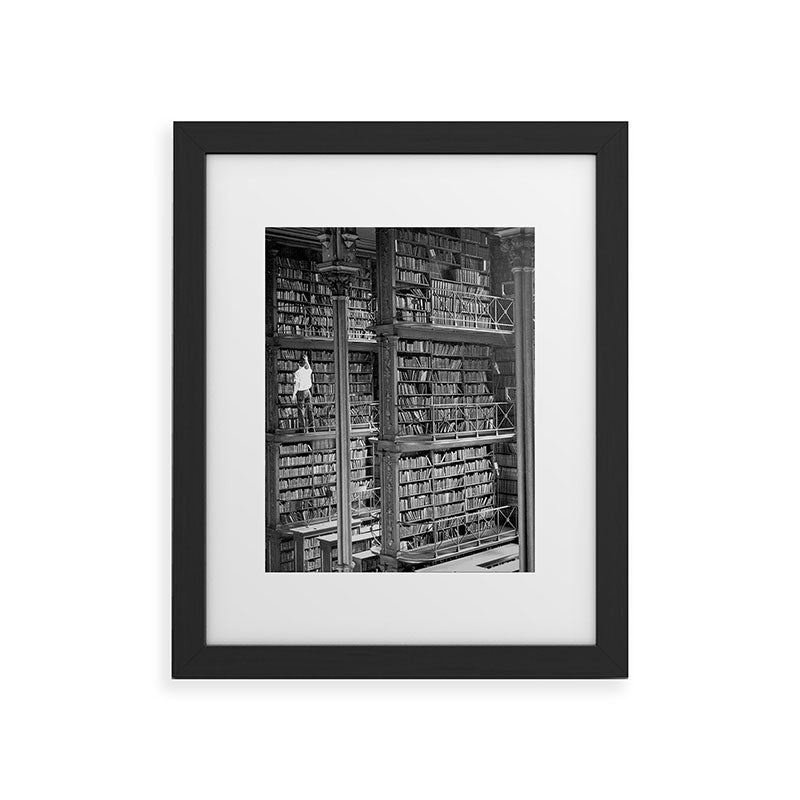 A book lovers dream - Cast-iron Book Alcoves Cincinnati Library black and white photography Framed Art Print