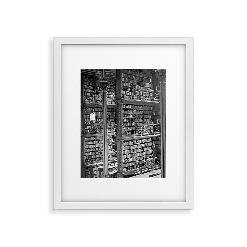 A book lovers dream - Cast-iron Book Alcoves Cincinnati Library black and white photography Framed Art Print