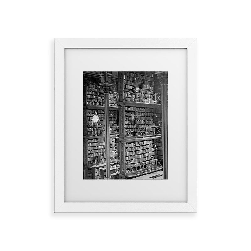 A book lovers dream - Cast-iron Book Alcoves Cincinnati Library black and white photography Framed Art Print