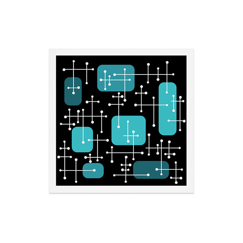 1950s Eames Era Art Crosshairs Black Teal Blue Art Print