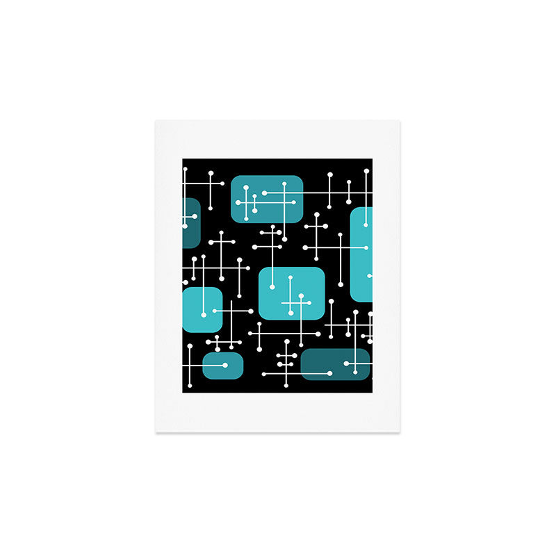 1950s Eames Era Art Crosshairs Black Teal Blue Art Print