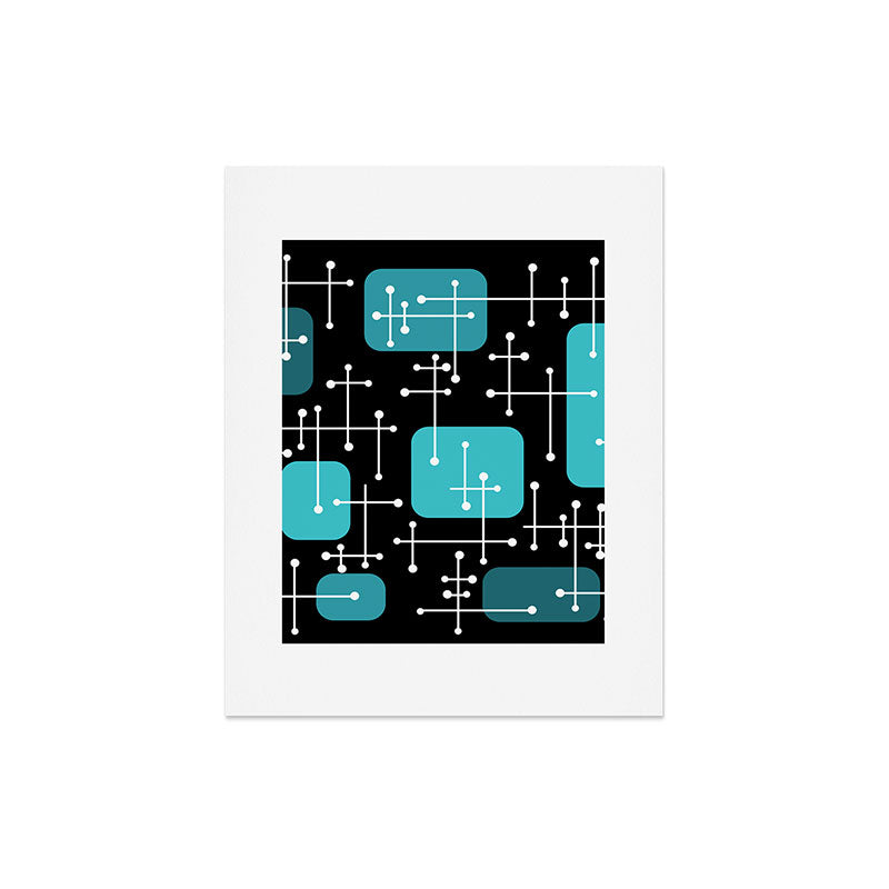 1950s Eames Era Art Crosshairs Black Teal Blue Art Print