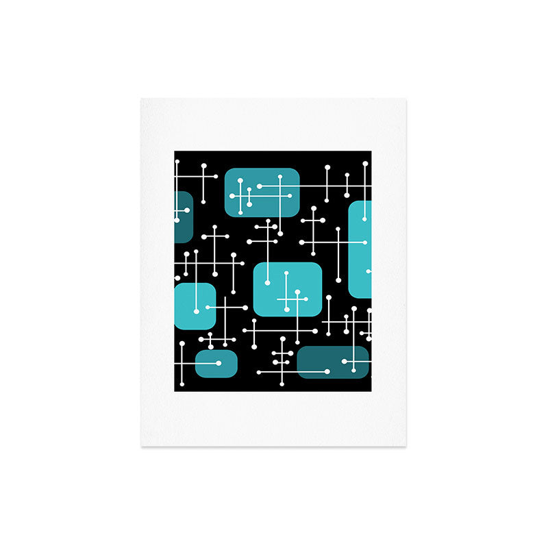 1950s Eames Era Art Crosshairs Black Teal Blue Art Print
