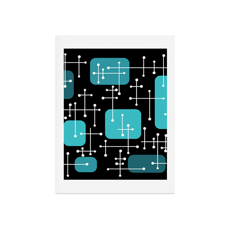 1950s Eames Era Art Crosshairs Black Teal Blue Art Print