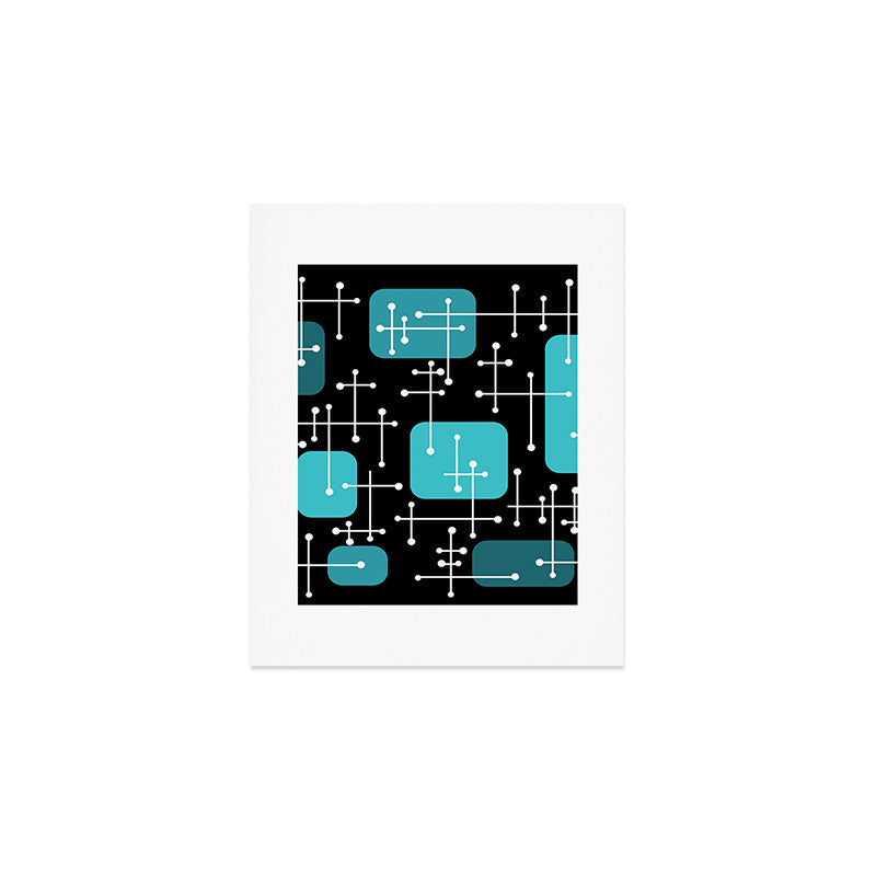 1950s Eames Era Art Crosshairs Black Teal Blue Art Print
