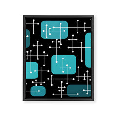 1950s Eames Era Art Crosshairs Black Teal Blue Framed Canvas Print