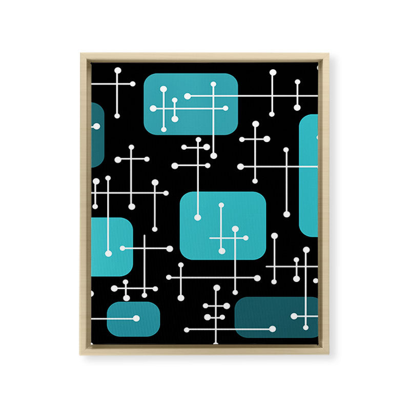 1950s Eames Era Art Crosshairs Black Teal Blue Framed Canvas Print