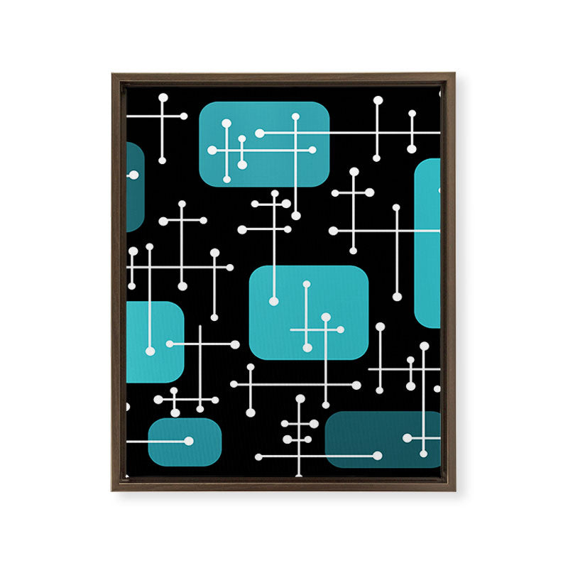 1950s Eames Era Art Crosshairs Black Teal Blue Framed Canvas Print